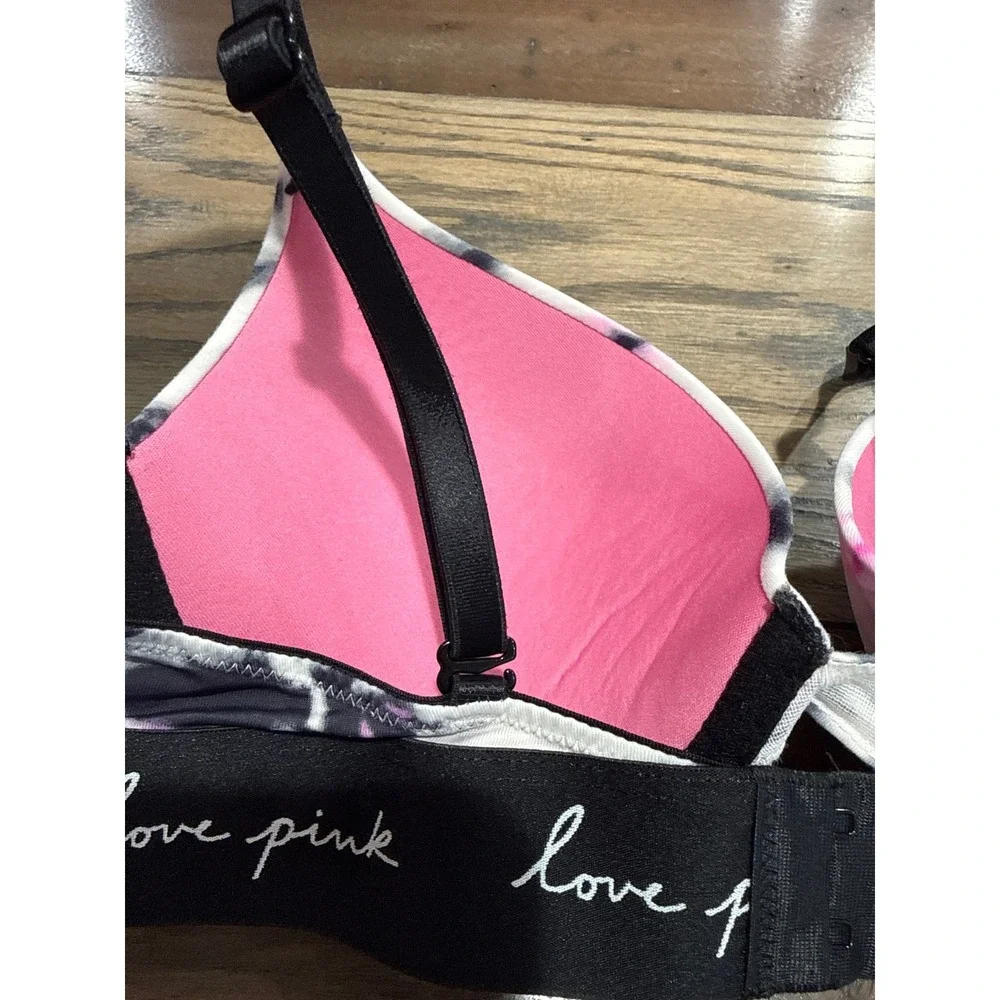 Victoria's Secret PINK Wear Everywhere Push-Up Bra 32C Tie Dye Pink‎ Black White